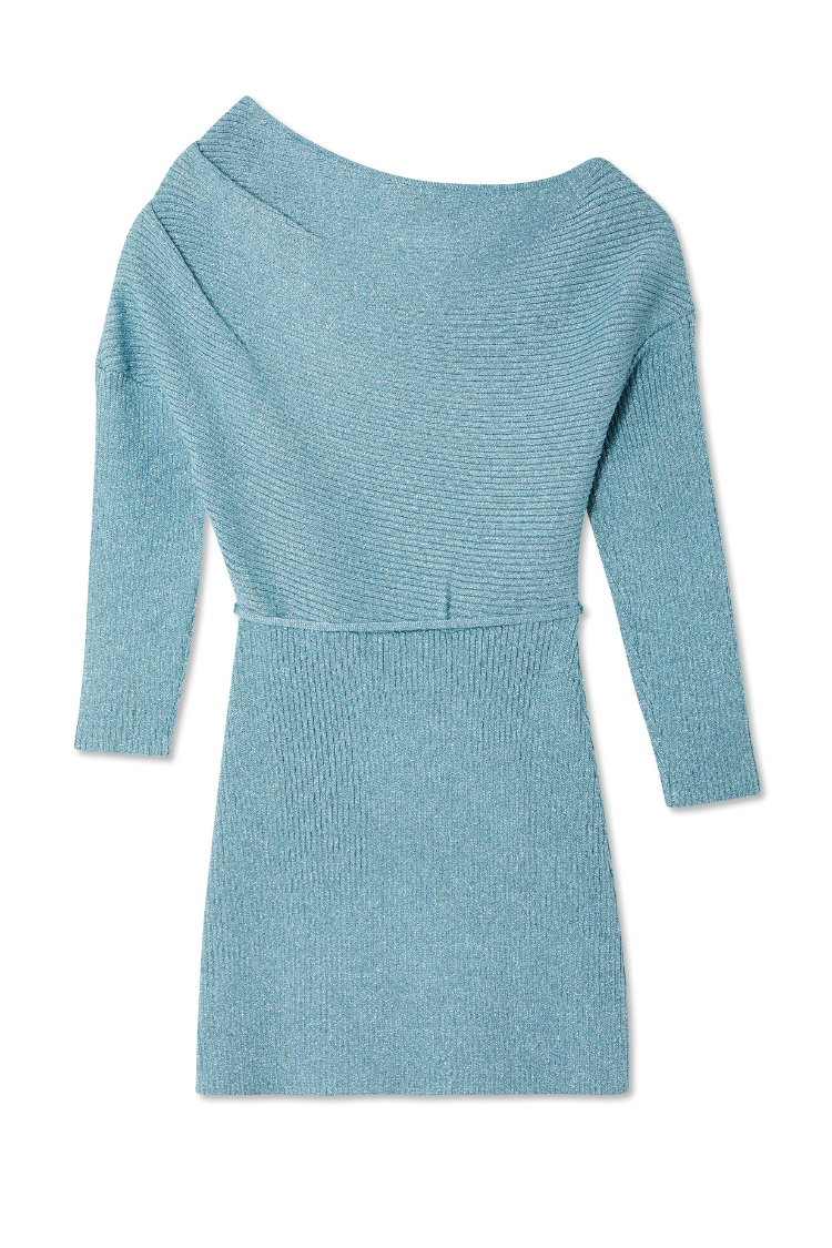 Blue Rib Knit Mini Tilly Dress