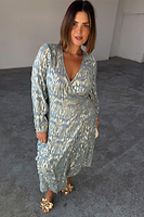 Thumbnail for caption_Model wears Blue Lottie Wrap Dress in UK size 18/ US 14