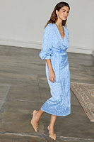 Thumbnail for caption_Model wears Sky Blue Jacquard Vienna Dress in UK size 8/ US 4