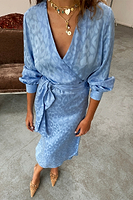 Thumbnail for caption_Model wears Sky Blue Jacquard Vienna Dress in UK size 8/ US 4