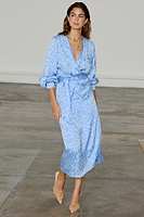 Thumbnail for caption_Model wears Sky Blue Jacquard Vienna Dress in UK size 8/ US 4