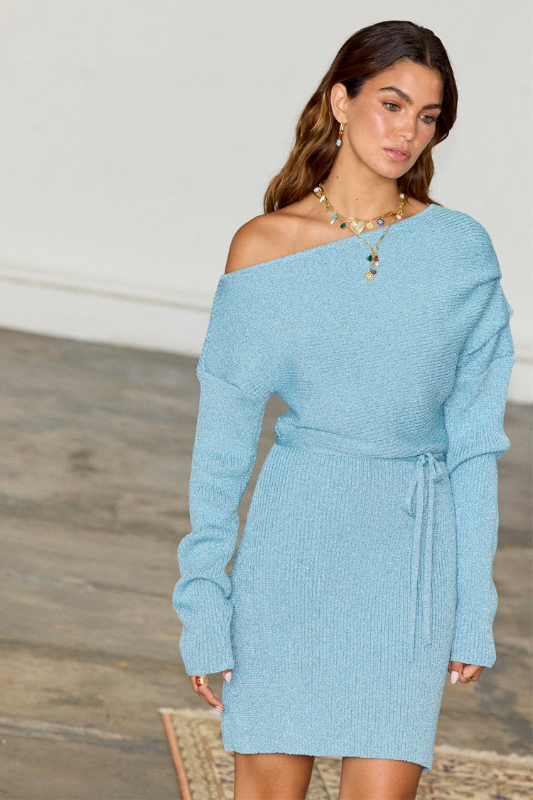 Blue Rib Knit Mini Tilly Dress