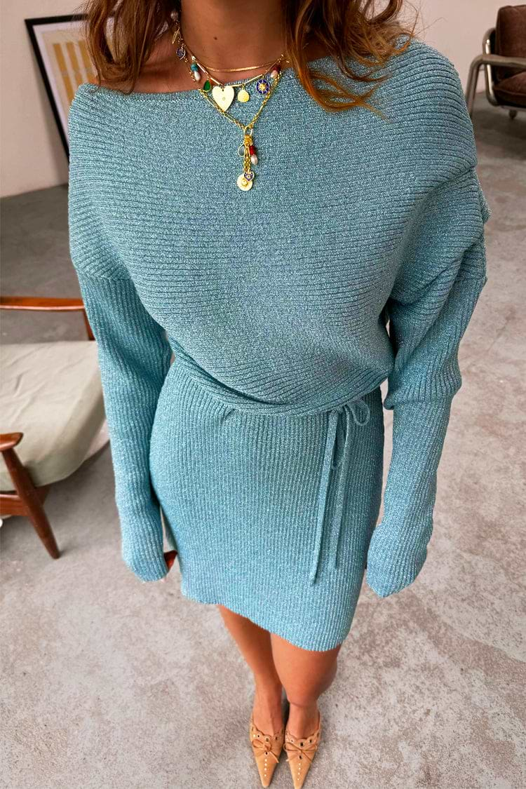 Blue Rib Knit Mini Tilly Dress