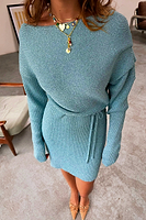 Thumbnail for Blue Rib Knit Mini Tilly Dress