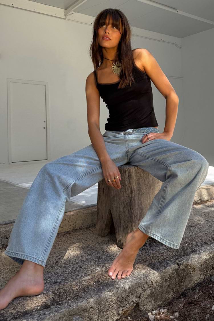 Blue Scallop Detail Jeans Petite