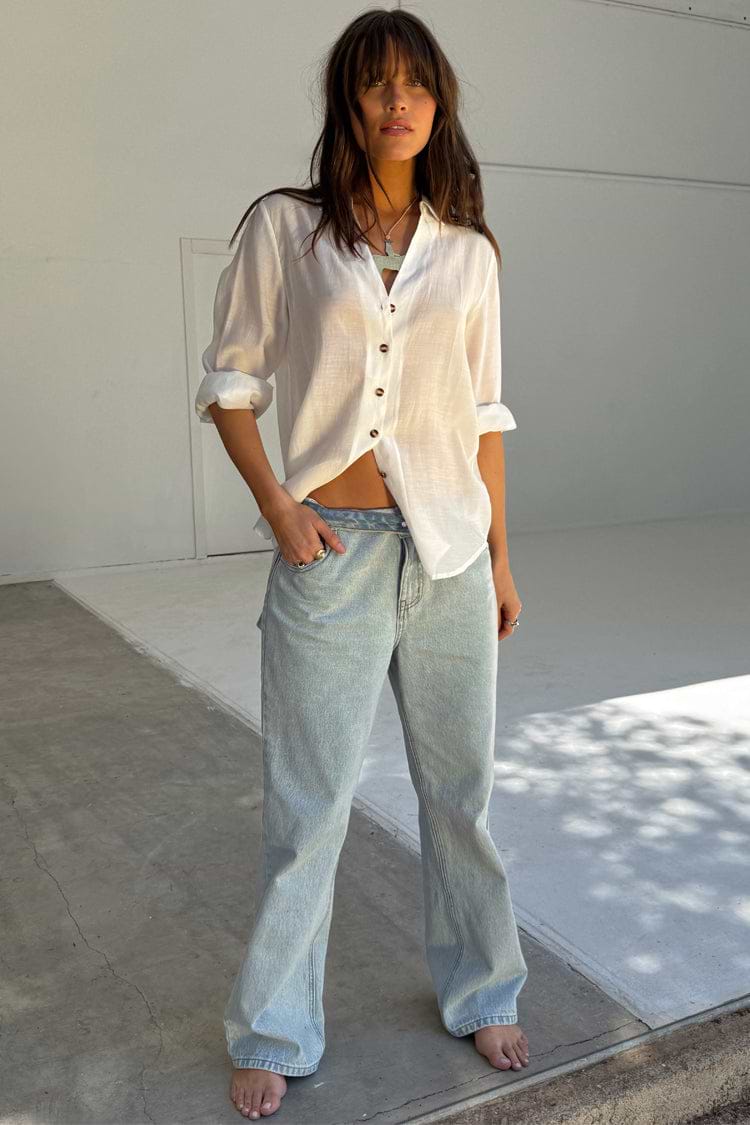 Blue Scallop Detail Jeans Petite