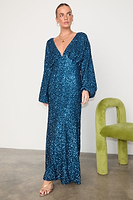 Thumbnail for caption_Model wears Teal Sequin Emma Dress in UK size 10/ US 6