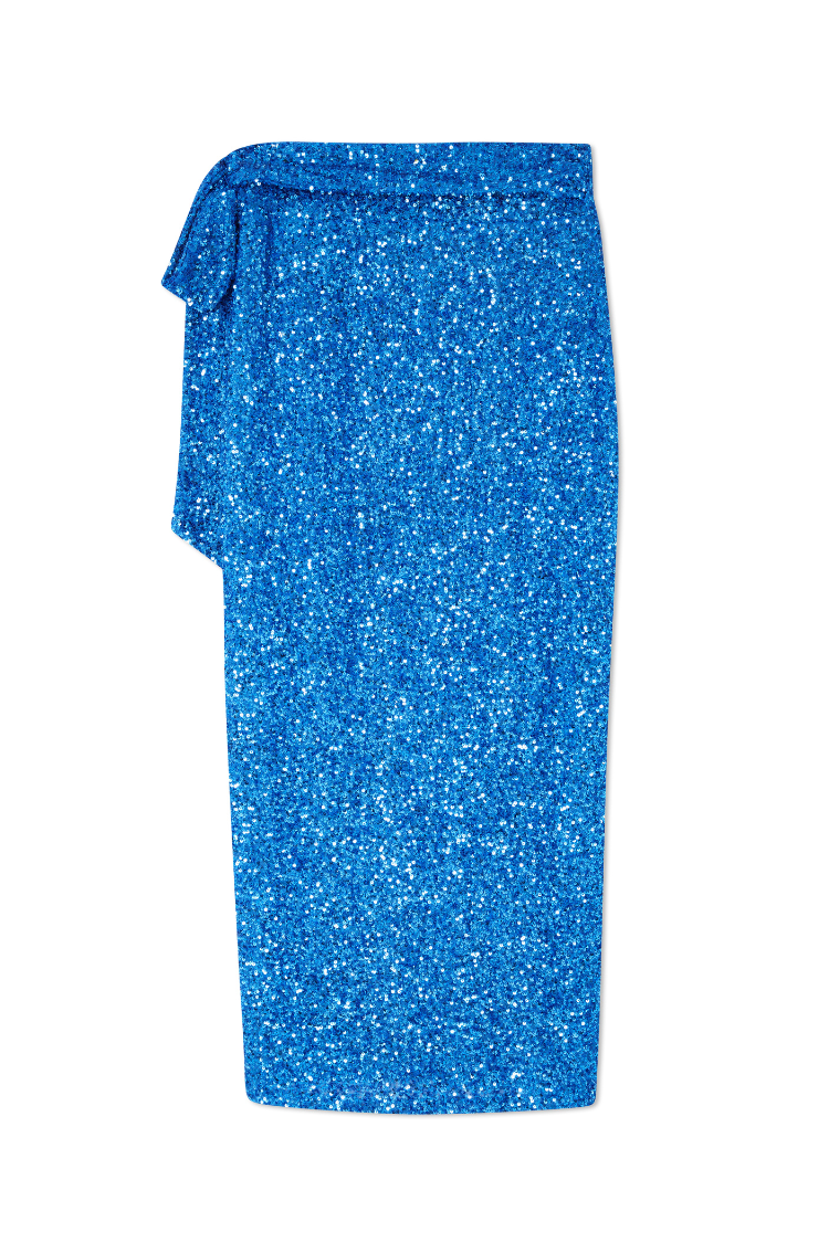 Blue Sequin Jaspre Wrap Skirt