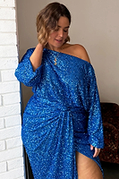 Thumbnail for caption_Model wears Blue Sequin Tilly Top in UK size 18/ US 14