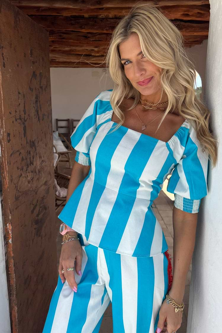 Model wearing Blue Stripe Kiki Top