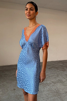 Thumbnail for Blue Jacquard Mini Thea Dress Petite