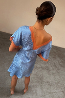 Thumbnail for Blue Jacquard Mini Thea Dress Petite