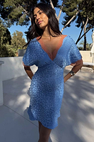 Thumbnail for Blue Jacquard Mini Thea Dress Petite