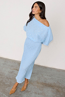 Thumbnail for caption_Model wears Ice Blue Plisse Tilly Dress in size S