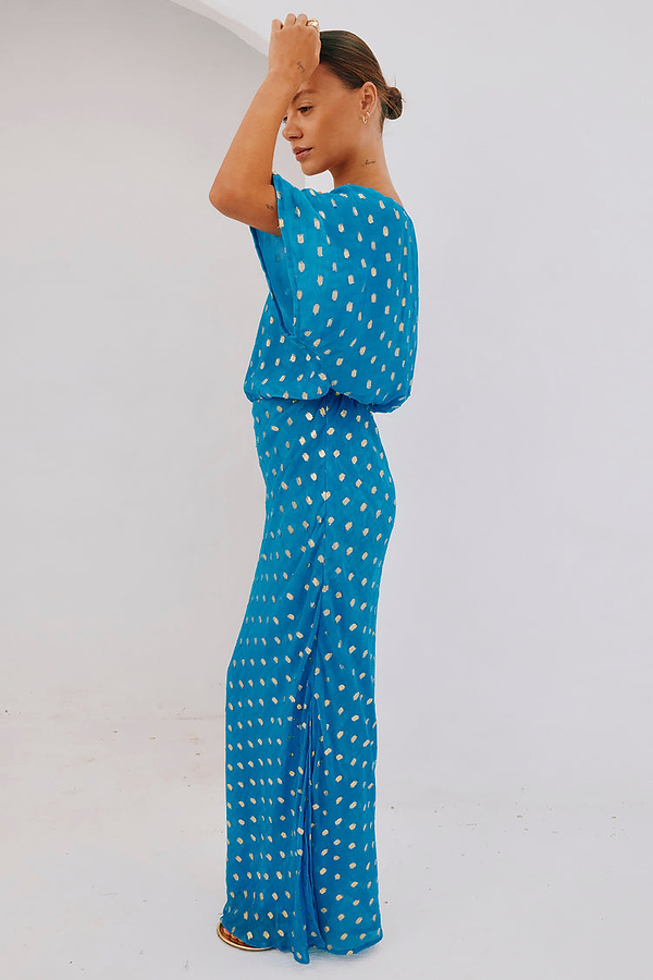 Blue Jacquard Tilly Dress Petite