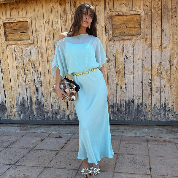 ice blue plisse tilly dress Blue Chiffon Tilly Dress – Never Fully Dressed
