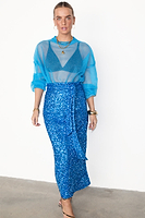 Thumbnail for caption_Model wears Blue Sheer Zazi Jumper in UK size 10/ US 6