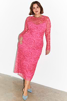 Thumbnail for caption_Model wears Pink and Red Bowie Mesh Dress in UK size 18/ US 14