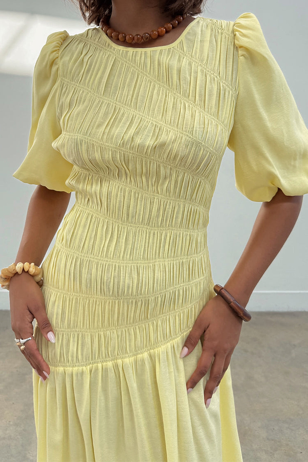 Butter Yellow Shirred Nara Dress