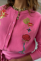 Thumbnail for caption_Model wears Pink Enchanted Cardigan in size M