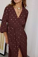 Thumbnail for caption_Model wears Chocolate Plisse Wrap Dress in size S