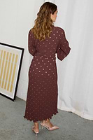 Thumbnail for caption_Model wears Chocolate Plisse Wrap Dress in size S