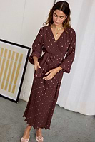 Thumbnail for caption_Model wears Chocolate Plisse Wrap Dress in size S