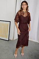 Thumbnail for caption_Model wears Chocolate Lace Tilly Dress in UK size 8/ US 4