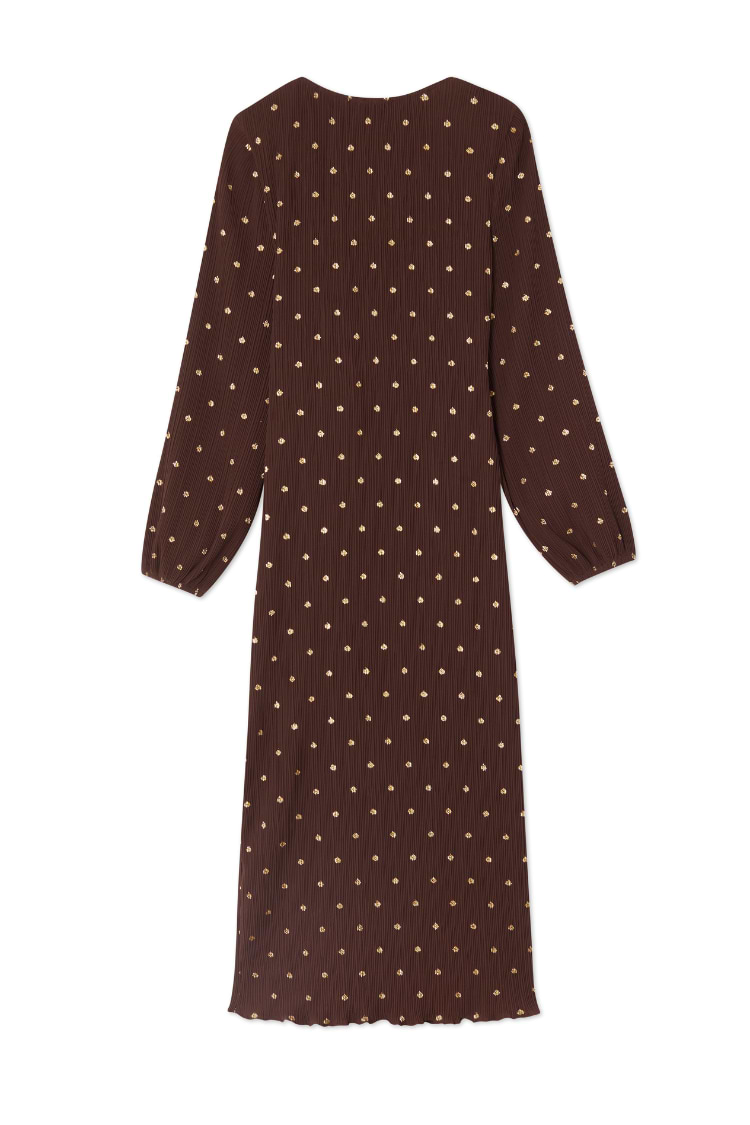 Chocolate Plisse Wrap Dress Petite