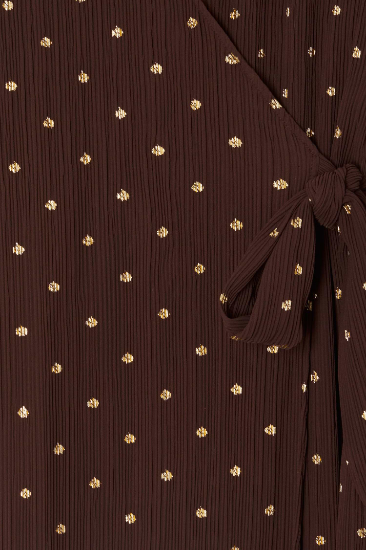 Chocolate Plisse Wrap Dress Petite