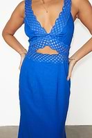 Thumbnail for caption_Model wears Blue Linen Mimi Dress in UK Size 10/ US 6
