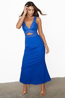 Thumbnail for caption_Model wears Blue Linen Mimi Dress in UK Size 10/ US 6