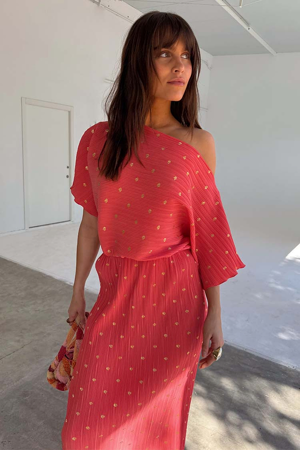 Coral Plisse Tilly Dress
