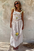 Thumbnail for caption_Model wears White Corfu Midi Dress in UK size 10/ US 6