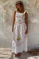 Thumbnail for caption_Model wears White Corfu Midi Dress in UK size 10/ US 6