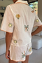 Cream Embroidered Button Through Shorts Set