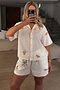 Cream Embroidered Button Through Shorts Set
