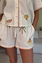 Cream Embroidered Button Through Shorts Set