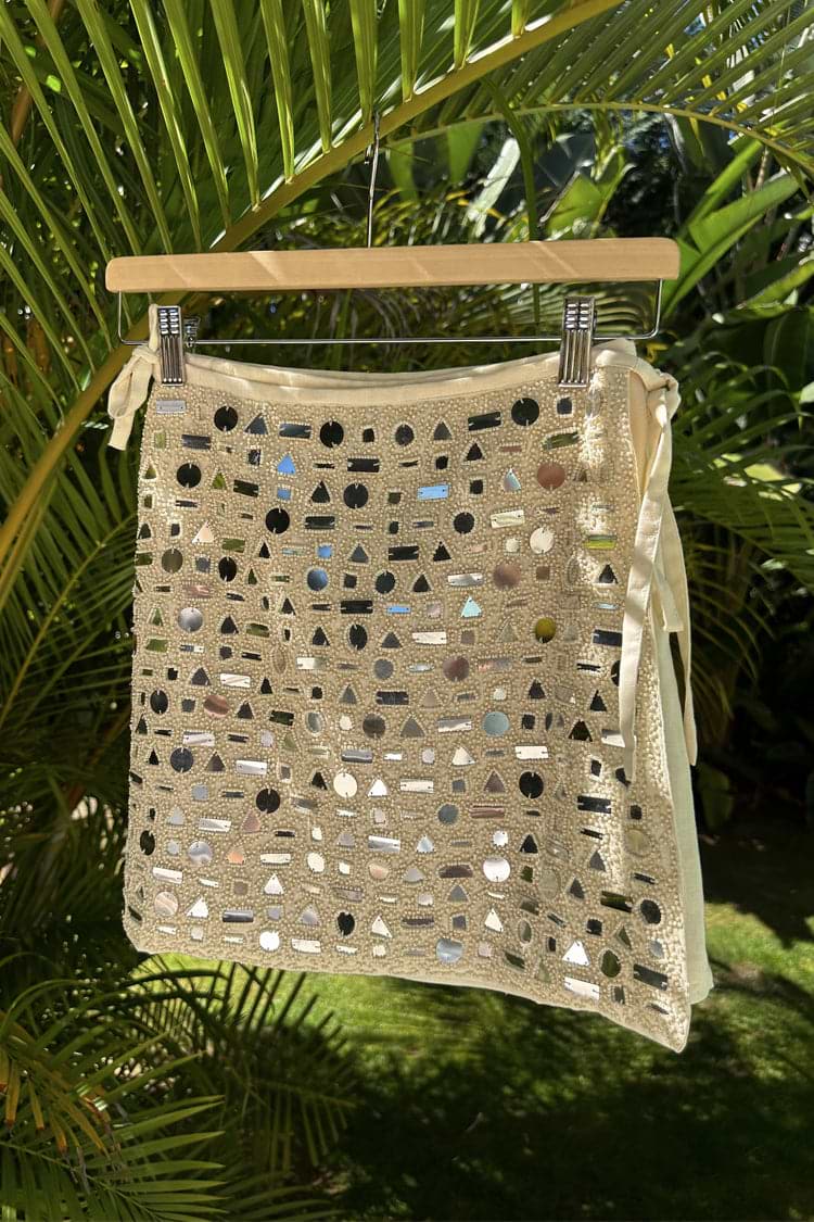 Cream Beaded Mirror Skirt