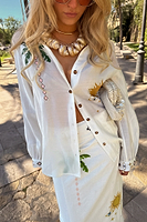 Thumbnail for  caption_Model wears Cream Sunshine Palm Miley Shirt in UK size 10/ US 6