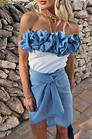 Thumbnail for Model wearing Denim Mini Jaspre Skirt