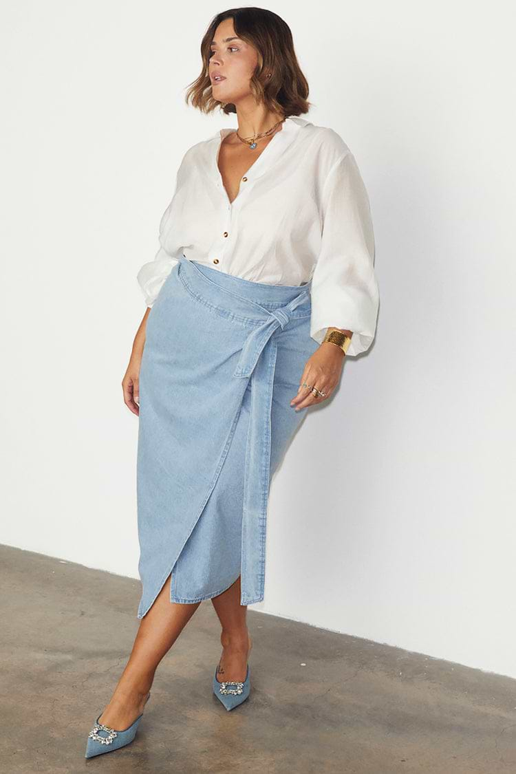 Denim wrap skirt 50 best sale