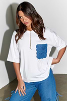 Thumbnail for caption_Model wears  White Denim Pocket T-shirt in UK size 10/ US 6