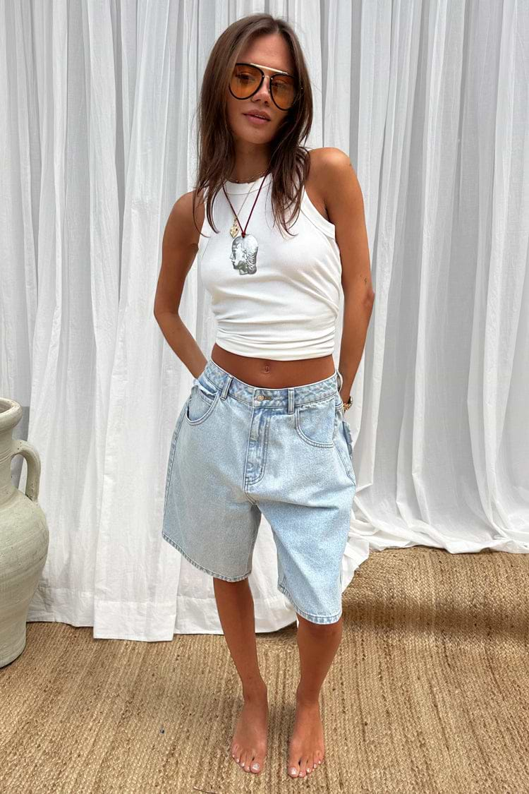 Denim shorts long best sale