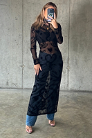 Thumbnail for caption_Model wears Black Swallow Romance Soho Dress in UK size 10/ US 6