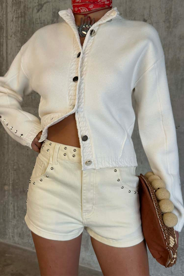 Ecru Studded Hot Pant