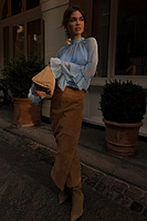 Thumbnail for caption_Model wears Pastel Blue Elinor Blouse in UK size 6/ US 2