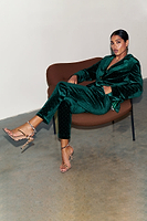 Thumbnail for caption_Model wears Emerald Velvet Quinn Trousers in UK 8 / US 4