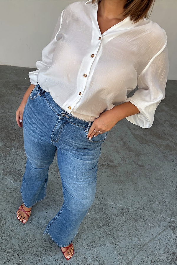 Jeri Denim Scalloped Top