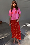 Red Floral Midi Skirt